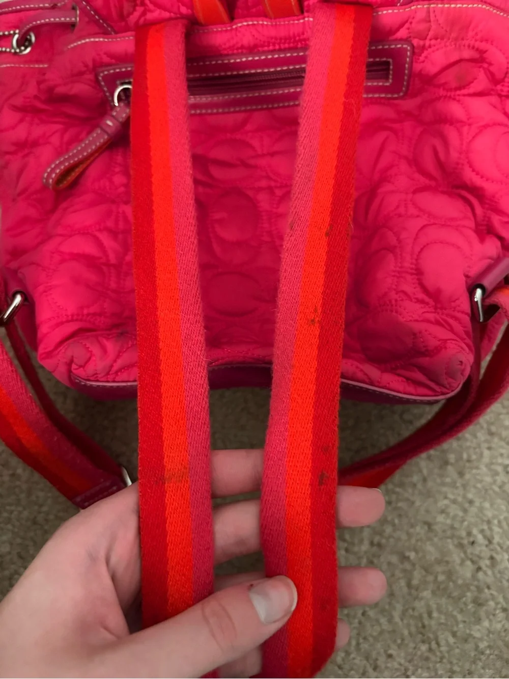 RARE Coach Quilted Hot Pink Drawstring Backpack with Contrast Straps